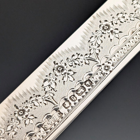 1876 British antique sterling silver blade and white mother of pearl handle cutlery set of 6 in wooden box by James Dixon & Sons